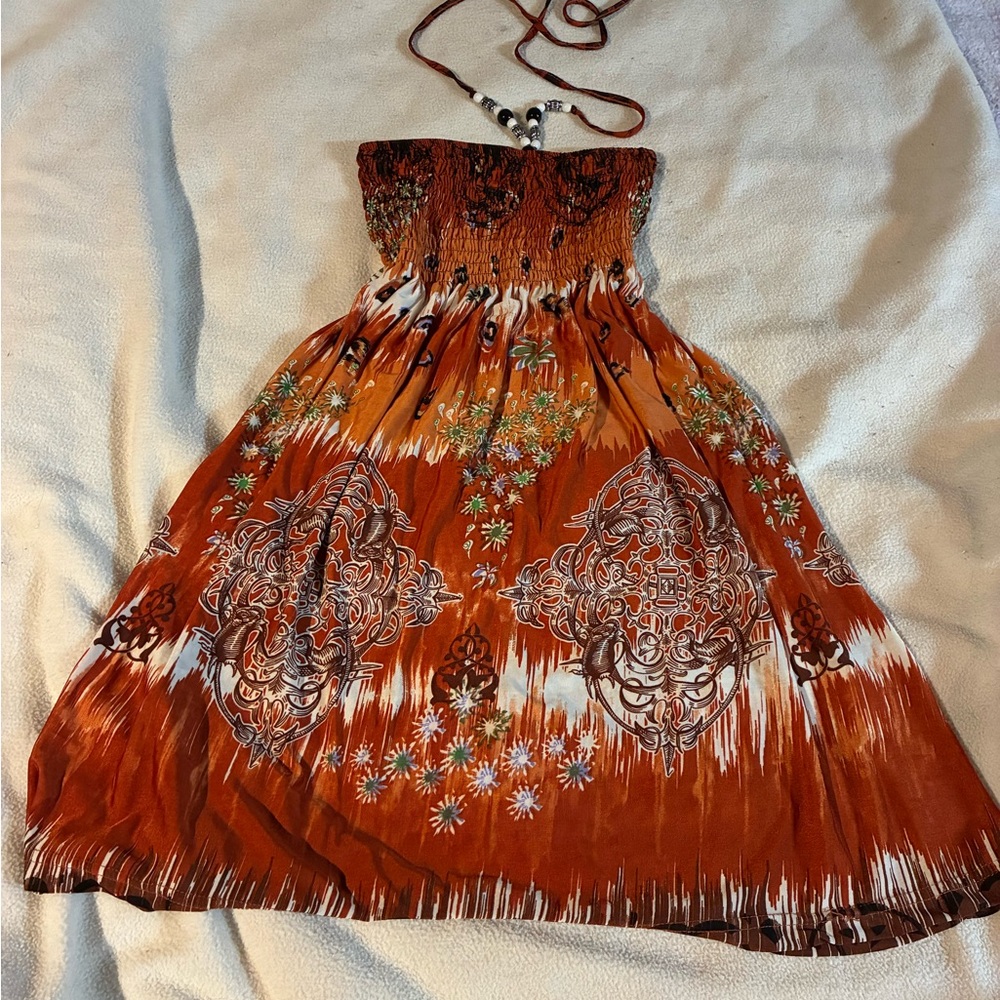 Boho halter neck brown dress